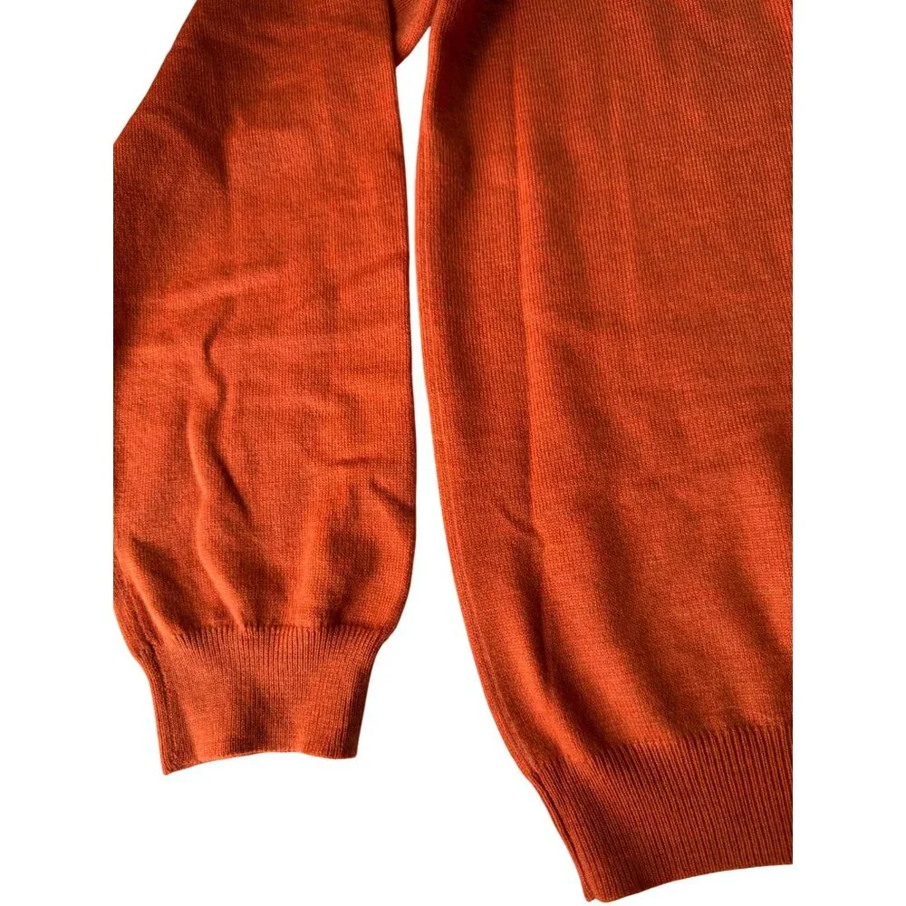 Brooks Brothers XL Mens V-Neck Sweater Burnt Orange Italian Merino Wool Blend